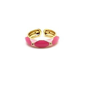 18k Gold pink enamel geometric band ring